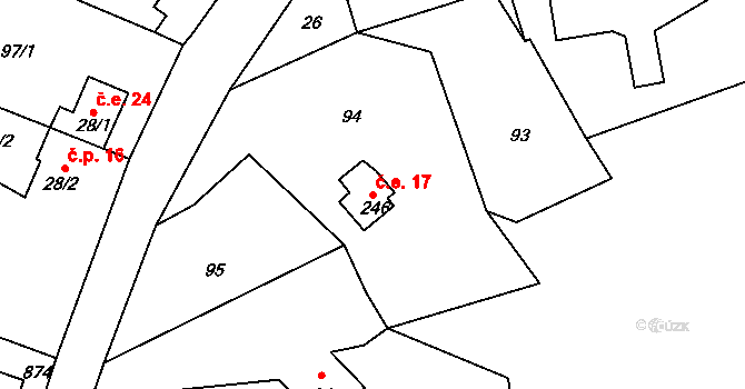 Březina 17 na parcele st. 246 v KÚ Březina u Rokycan, Katastrální mapa