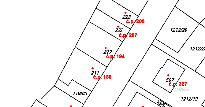 Zbečník 194, Hronov na parcele st. 217 v KÚ Zbečník, Katastrální mapa