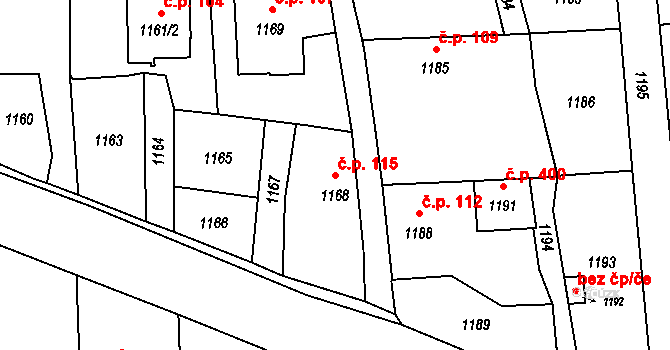 Postřelmov 115 na parcele st. 1168 v KÚ Postřelmov, Katastrální mapa