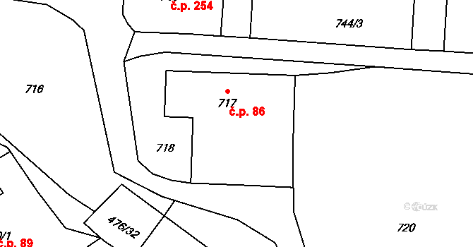 Sedlnice 86 na parcele st. 717 v KÚ Sedlnice, Katastrální mapa
