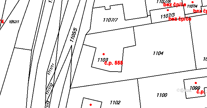 Fulnek 558 na parcele st. 1103 v KÚ Fulnek, Katastrální mapa