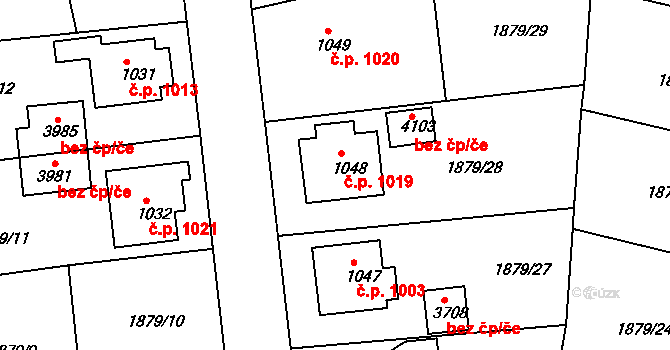 Humpolec 1019 na parcele st. 1048 v KÚ Humpolec, Katastrální mapa