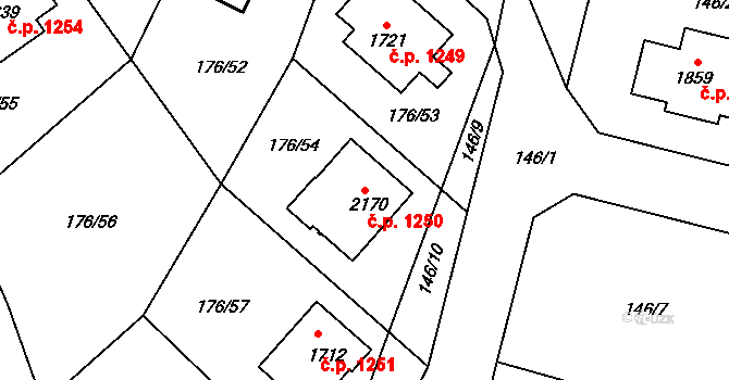Šestajovice 1250 na parcele st. 2170 v KÚ Šestajovice u Prahy, Katastrální mapa