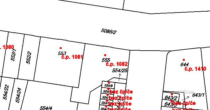Louny 1082 na parcele st. 555 v KÚ Louny, Katastrální mapa