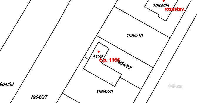 Sadská 1165 na parcele st. 4129 v KÚ Sadská, Katastrální mapa