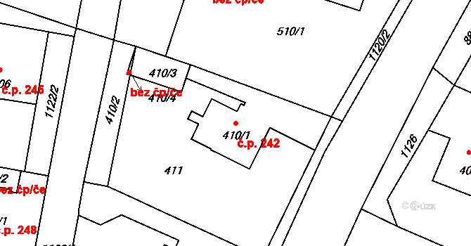 Štěnovice 242 na parcele st. 410/1 v KÚ Štěnovice, Katastrální mapa