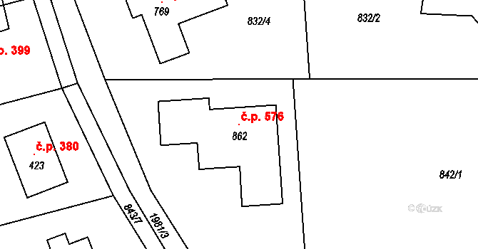 Hrádek 576 na parcele st. 862 v KÚ Hrádek, Katastrální mapa