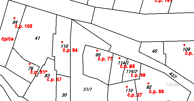 Žopy 77, Holešov na parcele st. 98 v KÚ Žopy, Katastrální mapa