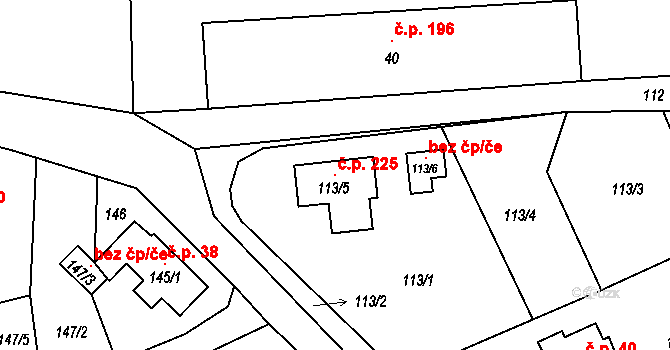 Valtířov 225, Velké Březno na parcele st. 113/5 v KÚ Valtířov nad Labem, Katastrální mapa