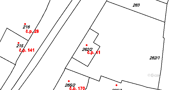 Hlízov 11 na parcele st. 262/2 v KÚ Hlízov, Katastrální mapa