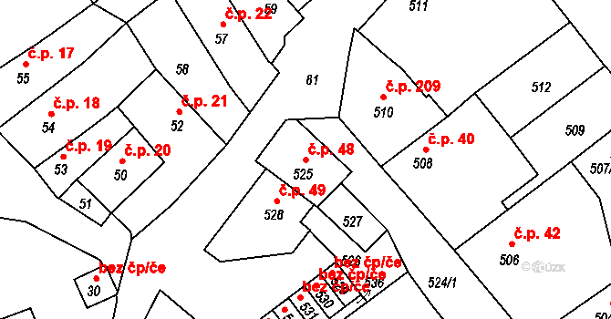 Uhlířské Janovice 48 na parcele st. 525 v KÚ Uhlířské Janovice, Katastrální mapa