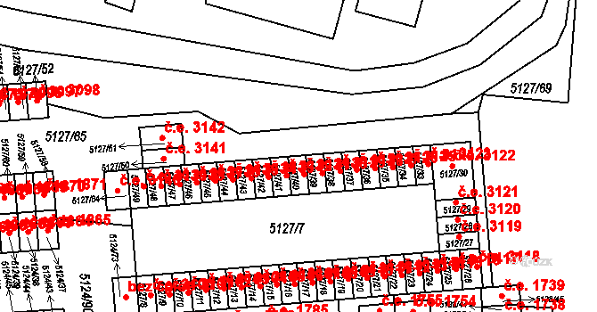 Jihlava 3130 na parcele st. 5127/40 v KÚ Jihlava, Katastrální mapa