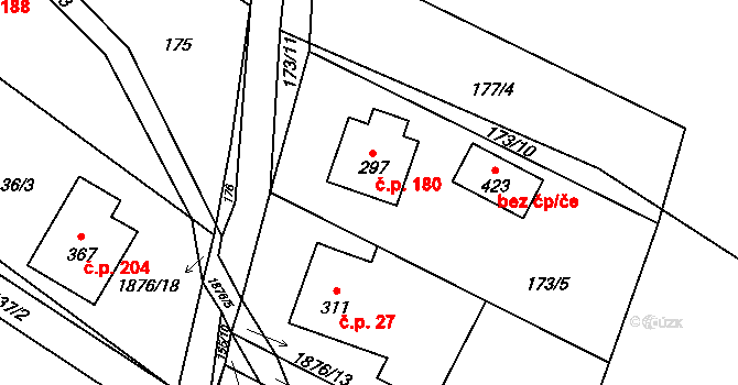 Guty 180, Třinec na parcele st. 297 v KÚ Guty, Katastrální mapa