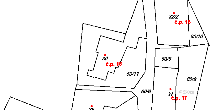 Husinec 16 na parcele st. 30 v KÚ Husinec u Řeže, Katastrální mapa