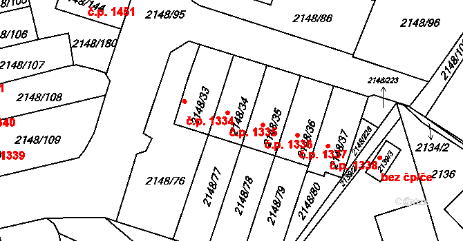 Nový Bor 1335 na parcele st. 2148/34 v KÚ Nový Bor, Katastrální mapa