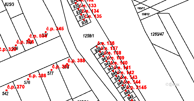 Pazderna 136, Vyškov na parcele st. 939 v KÚ Dědice u Vyškova, Katastrální mapa