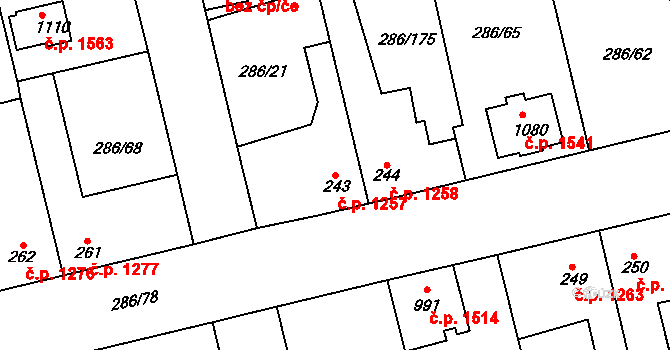 Švermov 1257, Kladno na parcele st. 243 v KÚ Hnidousy, Katastrální mapa