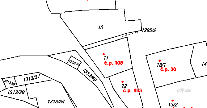 Tuchlovice 108 na parcele st. 11 v KÚ Tuchlovice, Katastrální mapa