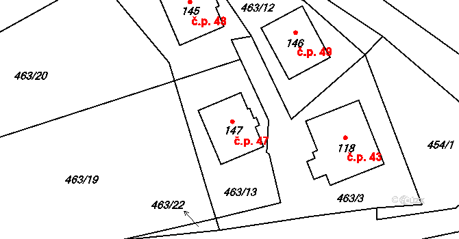 Javorník 47, Proseč pod Ještědem na parcele st. 147 v KÚ Javorník u Českého Dubu, Katastrální mapa
