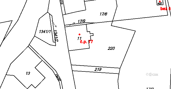 Bernartice 77 na parcele st. 11 v KÚ Bernartice, Katastrální mapa