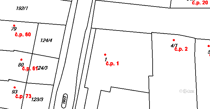 Tážaly 1, Kožušany-Tážaly na parcele st. 1 v KÚ Tážaly, Katastrální mapa