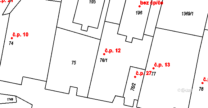 Smilovice 12 na parcele st. 76/1 v KÚ Smilovice, Katastrální mapa