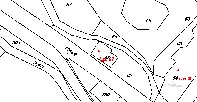 Volfartice 87 na parcele st. 66 v KÚ Volfartice, Katastrální mapa