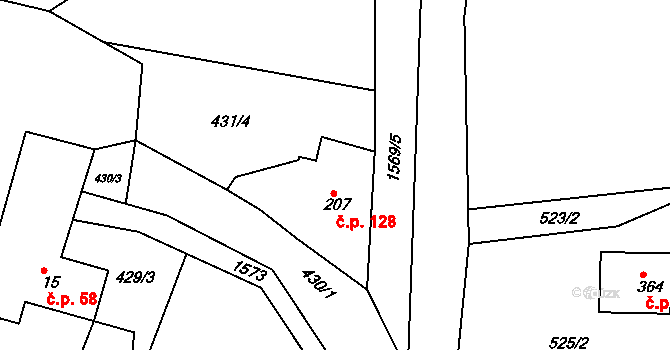 Bítouchov 128, Semily na parcele st. 207 v KÚ Bítouchov u Semil, Katastrální mapa