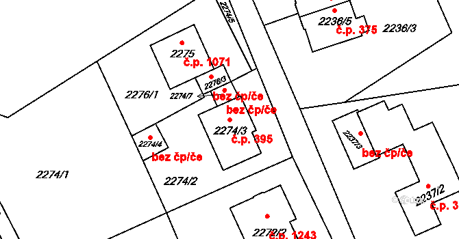 Valašské Meziříčí 395 na parcele st. 2274/3 v KÚ Valašské Meziříčí-město, Katastrální mapa