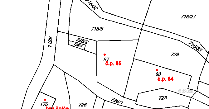 Drahenice 85 na parcele st. 97 v KÚ Drahenice, Katastrální mapa
