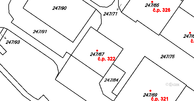 Všebořice 322, Ústí nad Labem na parcele st. 247/67 v KÚ Všebořice, Katastrální mapa