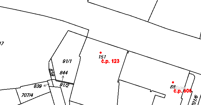 Strakonice II 123, Strakonice na parcele st. 151 v KÚ Nové Strakonice, Katastrální mapa