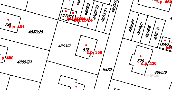 Mohelno 358 na parcele st. 576 v KÚ Mohelno, Katastrální mapa