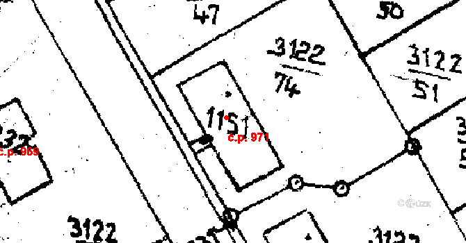 Jaroměřice nad Rokytnou 971 na parcele st. 1151 v KÚ Jaroměřice nad Rokytnou, Katastrální mapa