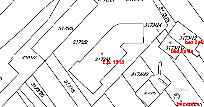 Poštorná 1214, Břeclav na parcele st. 3173/6 v KÚ Poštorná, Katastrální mapa