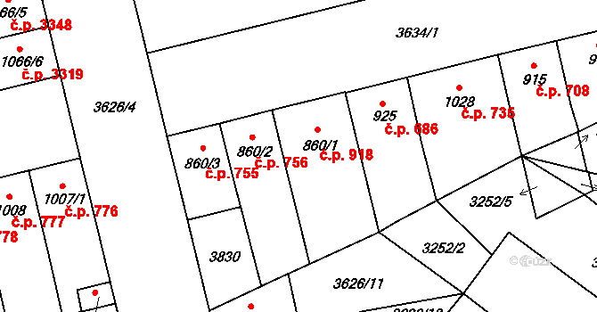 Břeclav 918 na parcele st. 860/1 v KÚ Břeclav, Katastrální mapa