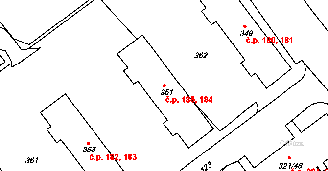 Prosetice 184,185, Teplice na parcele st. 351 v KÚ Prosetice, Katastrální mapa