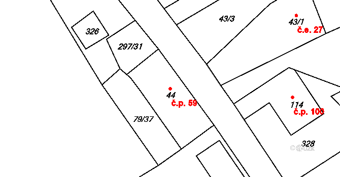 Rybničná 59, Bochov na parcele st. 44 v KÚ Rybničná, Katastrální mapa
