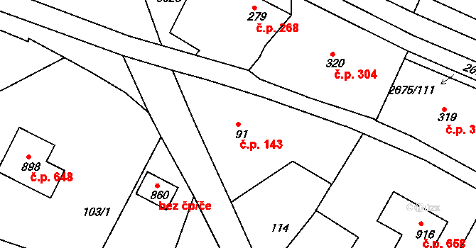 Černilov 143 na parcele st. 91 v KÚ Černilov, Katastrální mapa