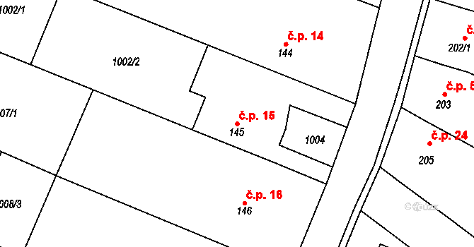Semilkovice 15, Obříství na parcele st. 145 v KÚ Obříství, Katastrální mapa