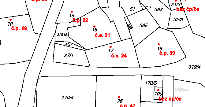 Sobočice 24, Zásmuky na parcele st. 17 v KÚ Sobočice, Katastrální mapa