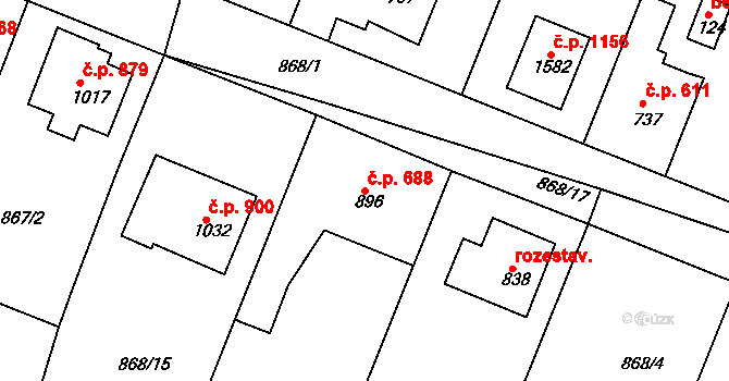 Bakov nad Jizerou 688 na parcele st. 896 v KÚ Bakov nad Jizerou, Katastrální mapa