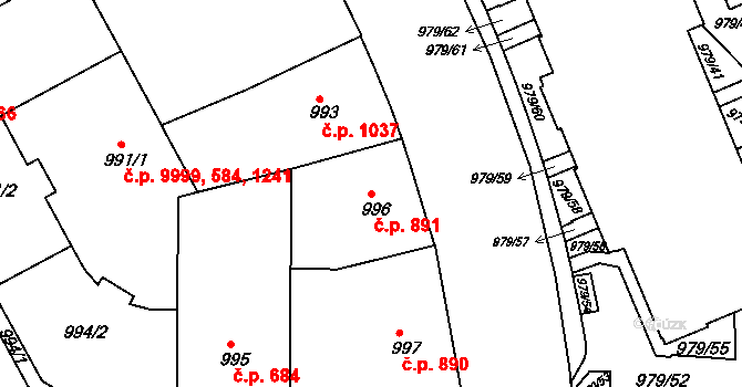 Žižkov 891, Praha na parcele st. 996 v KÚ Žižkov, Katastrální mapa