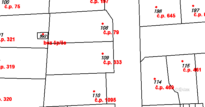 Smíchov 333, Praha na parcele st. 109 v KÚ Smíchov, Katastrální mapa