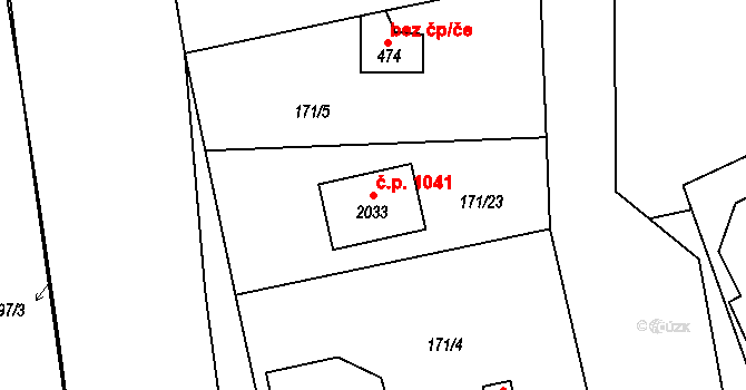 Sezimovo Ústí 1041 na parcele st. 2033 v KÚ Sezimovo Ústí, Katastrální mapa