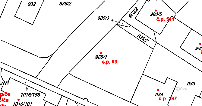 Liberec V-Kristiánov 93, Liberec na parcele st. 985/1 v KÚ Liberec, Katastrální mapa