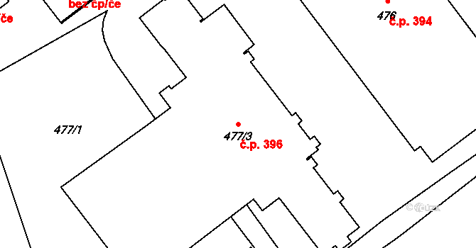 Ráj 396, Karviná na parcele st. 477/3 v KÚ Ráj, Katastrální mapa