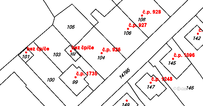 Vsetín 926 na parcele st. 104 v KÚ Vsetín, Katastrální mapa