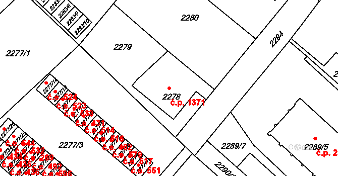 Rumburk 1 1371, Rumburk na parcele st. 2278 v KÚ Rumburk, Katastrální mapa