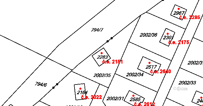 Litice 2151, Plzeň na parcele st. 2283 v KÚ Litice u Plzně, Katastrální mapa